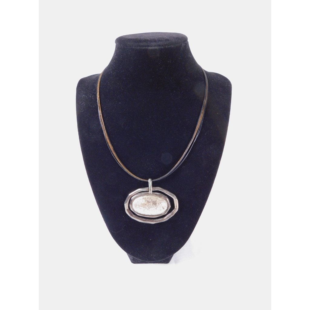 Vintage Sergio Lub Necklace Modernist Mixed Metal Pendant Adjustable Collar Chai